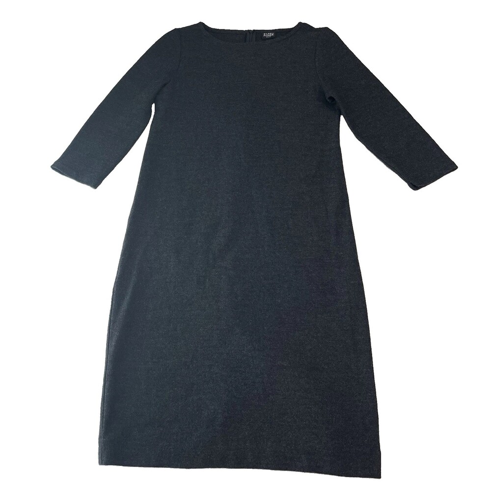 Eileen Fisher Sweater Dress Womens Wool Silk Sleeve Crew Neck Knee Length USA
